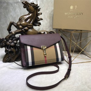 Burberry/巴宝莉香港官网正品女包小号House格纹拼皮革斜背包39972051-博柏利