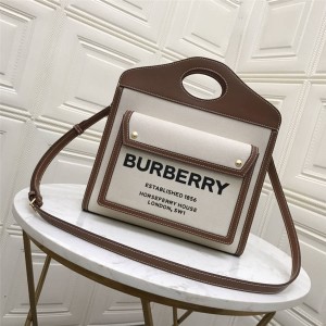 burberry官方网站博柏利女包双色帆布拼皮革口袋包80146151/80146131