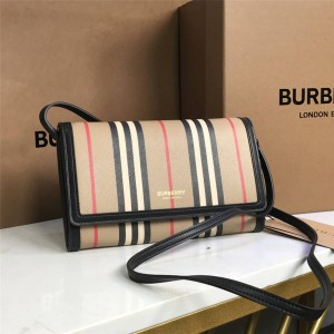 Burberry/巴宝莉香港官网博柏利标志性条纹环保帆布钱夹斜跨包80260041