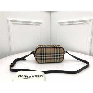 Burberry博柏利巴宝莉官方网站Vintage 格纹拼皮革双拉链斜挎包80223451