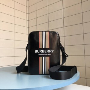 burberry官网香港巴宝莉正品男包徽标拼标志性条纹印花斜背包80300161