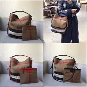 Burberry/巴宝莉官网Canvas帆布拼皮The Ashby手袋水桶包39457421/39457261/39457281