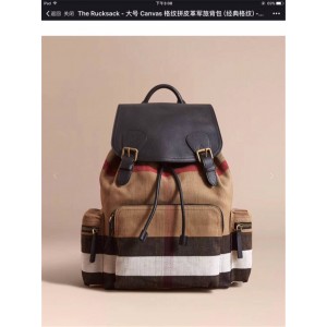 Burberry/巴宝莉官网大号The Rucksack Canvas格纹拼皮军旅背包40525651