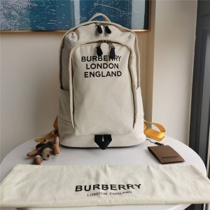 Burberry官网巴宝莉男士包包徽标印花棉质帆布拼尼龙双肩包80376541