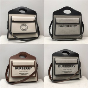 Burberry巴宝莉美国官网博柏利中号双色帆布拼皮革口袋包80323361