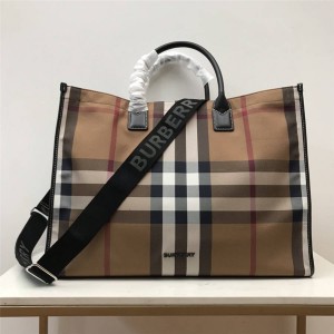 burberry英国官方网站巴宝莉正品格纹棉质帆布托特包80418941