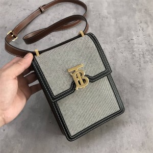 burberry包包价格巴宝莉官网棉质帆布拼双色皮革洛宾包手机包80318591