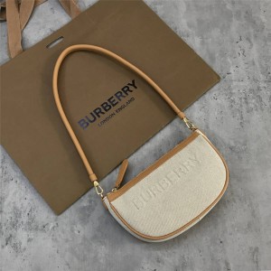burberry法国官网巴宝莉代购Olympia 徽标压花帆布拼皮革埃伦匹亚收纳袋80388571