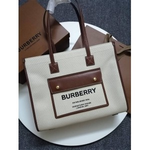 Burberry巴宝莉官网代购小号双色帆布拼皮革 Freya 包80441381/80441371