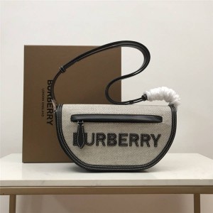 Burberry官网巴宝莉正品包包Olympia小号棉质帆布拼牛皮埃伦匹亚包80397791