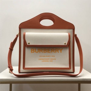 Burberry巴宝莉香港官网代购中号双色帆布拼皮革口袋包80317451