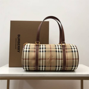 Burberry官网巴宝莉专柜正品中古战马格子波士顿枕头包8011116