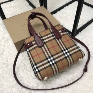 Burberry/巴宝莉女包The Banner小号Vintage格纹拼皮革班纳手袋40769481-博柏利