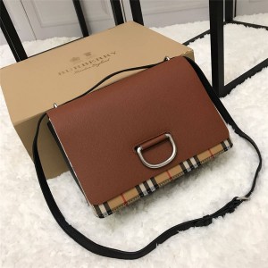 Burberry/巴宝莉官方旗舰店女包新款中号Vintage格纹拼皮革D型环包40759261-博柏利