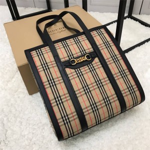 Burberry/巴宝莉女包价格新款The Link小号1983格纹链环托特包80064371