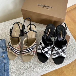 Burberry博柏利巴宝莉官方网站新款女鞋编织真皮粗跟凉鞋