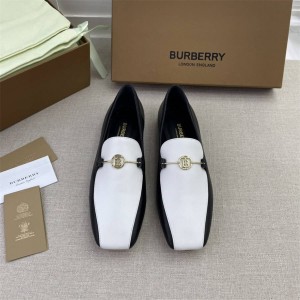 Burberry/巴宝莉中文官网博柏利女鞋新款拼色真皮乐福鞋平底鞋