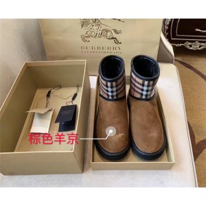 Burberry/巴宝莉中文官网女靴经典格纹拼接磨砂牛皮雪地靴博柏利